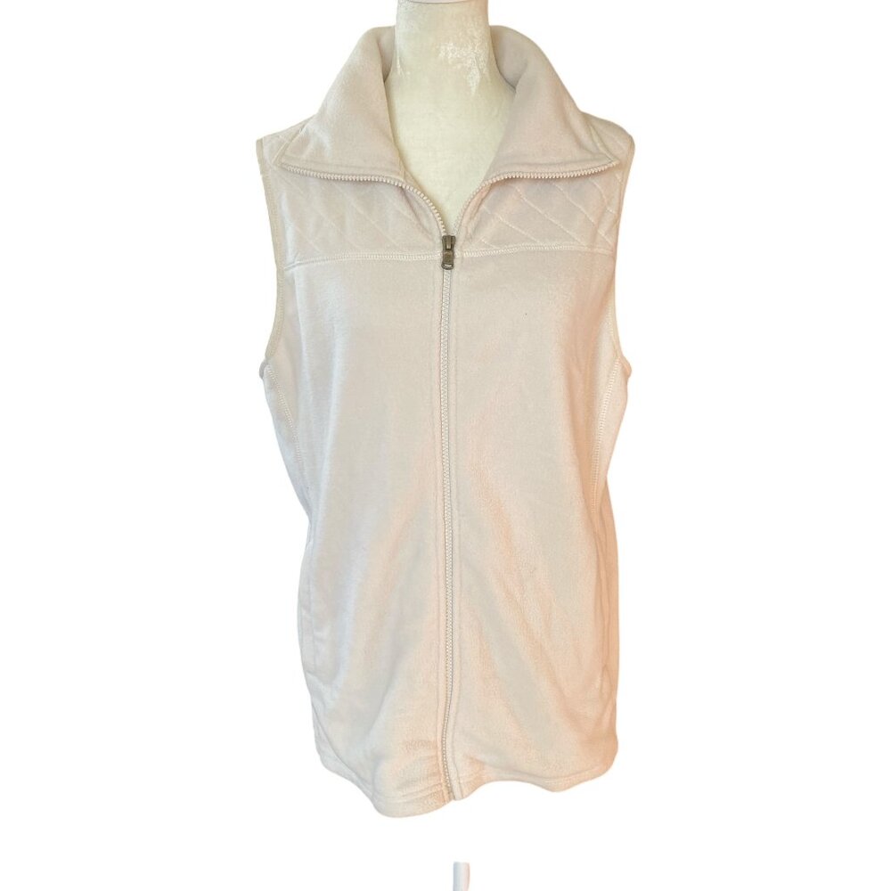 Chaps women's large cream sleeveless collared zip up stretchy soft fleece vest
